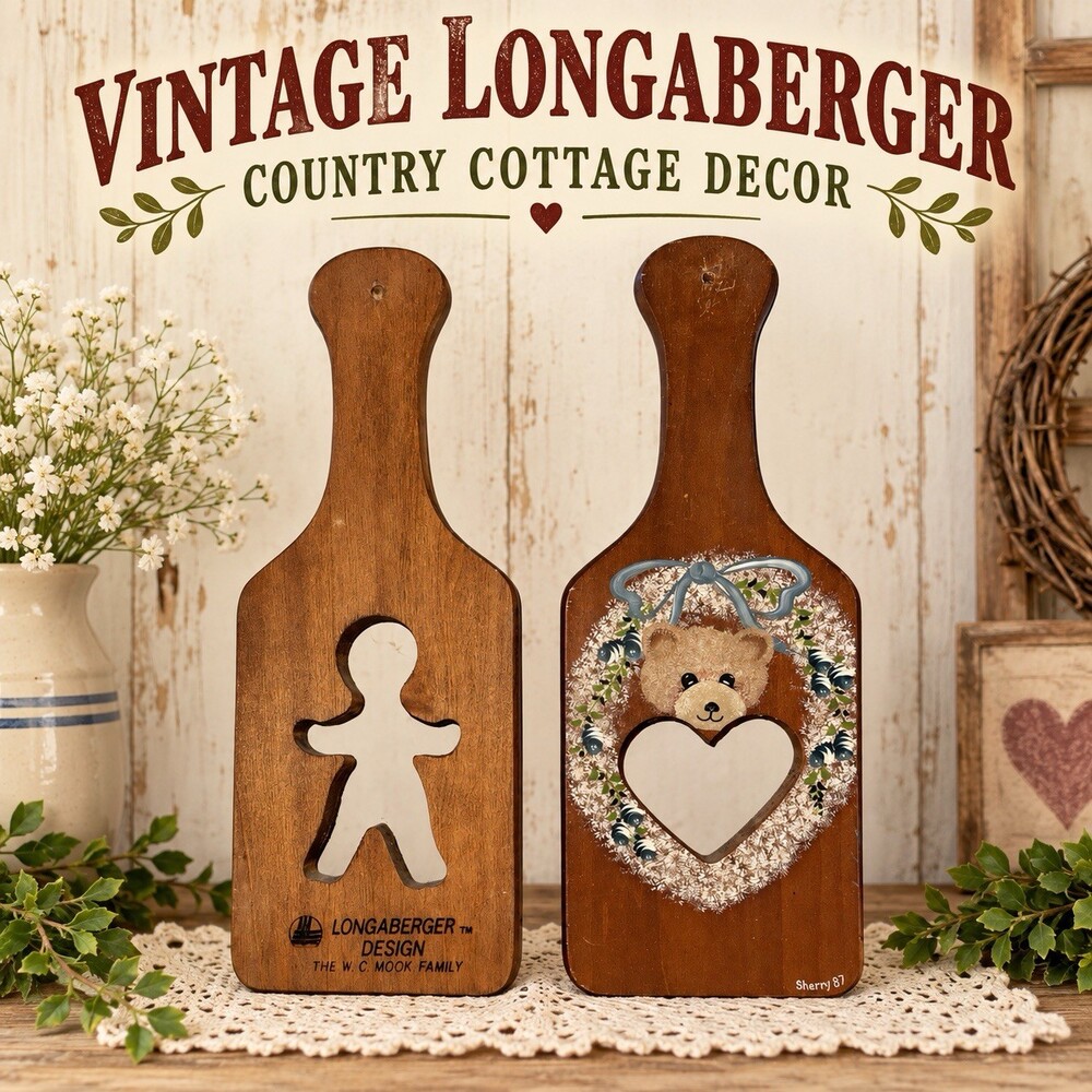 Vintage Longaberger Wood Paddle Wall Decor Lot 2 Grannycore Country Cottage